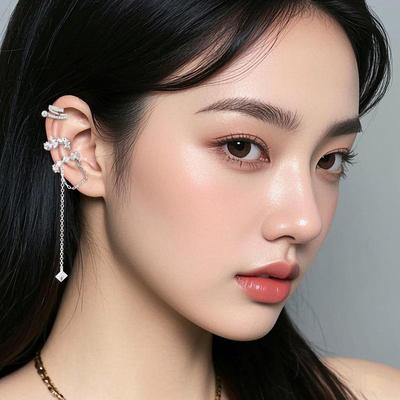 Starry Sky Pearl Tassel Ear Hook with Zircon – No Piercing Needed