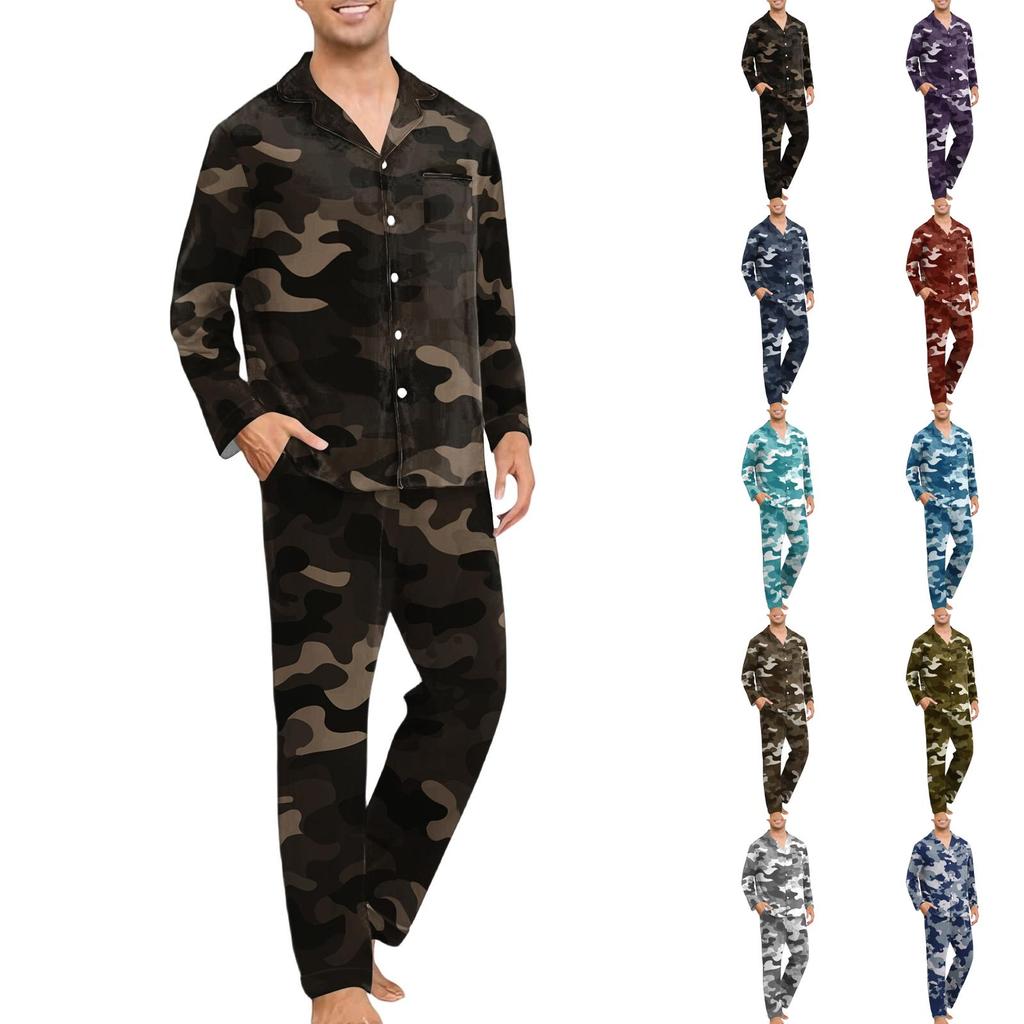 Men's Button Down Pajama Set with Long Sleeves - Comfortable Sleepwear for Home and Lounging