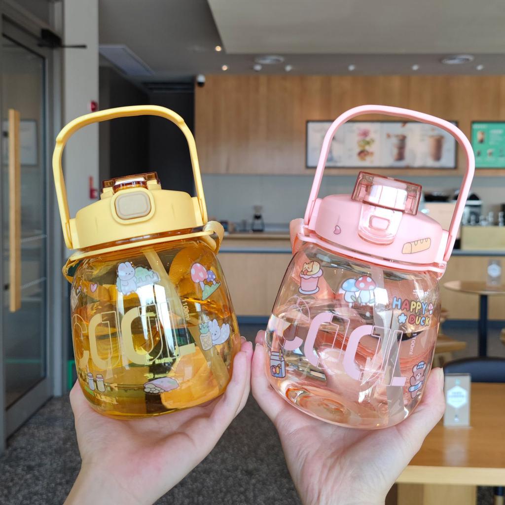 Online Celebrity Children's Straw Pot-bellied Cup Portable Strap High-value Cute Water Cup Girls Double Drink Large-capacity Kettle.