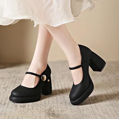 Fashion Female Shoes On Sale 2024 High Quality Shallow Women's Pumps Autumn Round Toe Solid Dress Platform Chunky Heels Plus Size Shoes