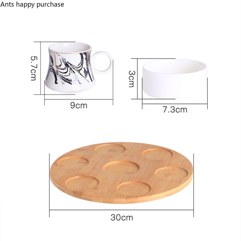 Ceramic Coffee Cup and Saucer Set Wooden Pallet Concentrate Cup 6-piece Set Ceramic Glass Cover Snack Bowl Afternoon Tea Sets