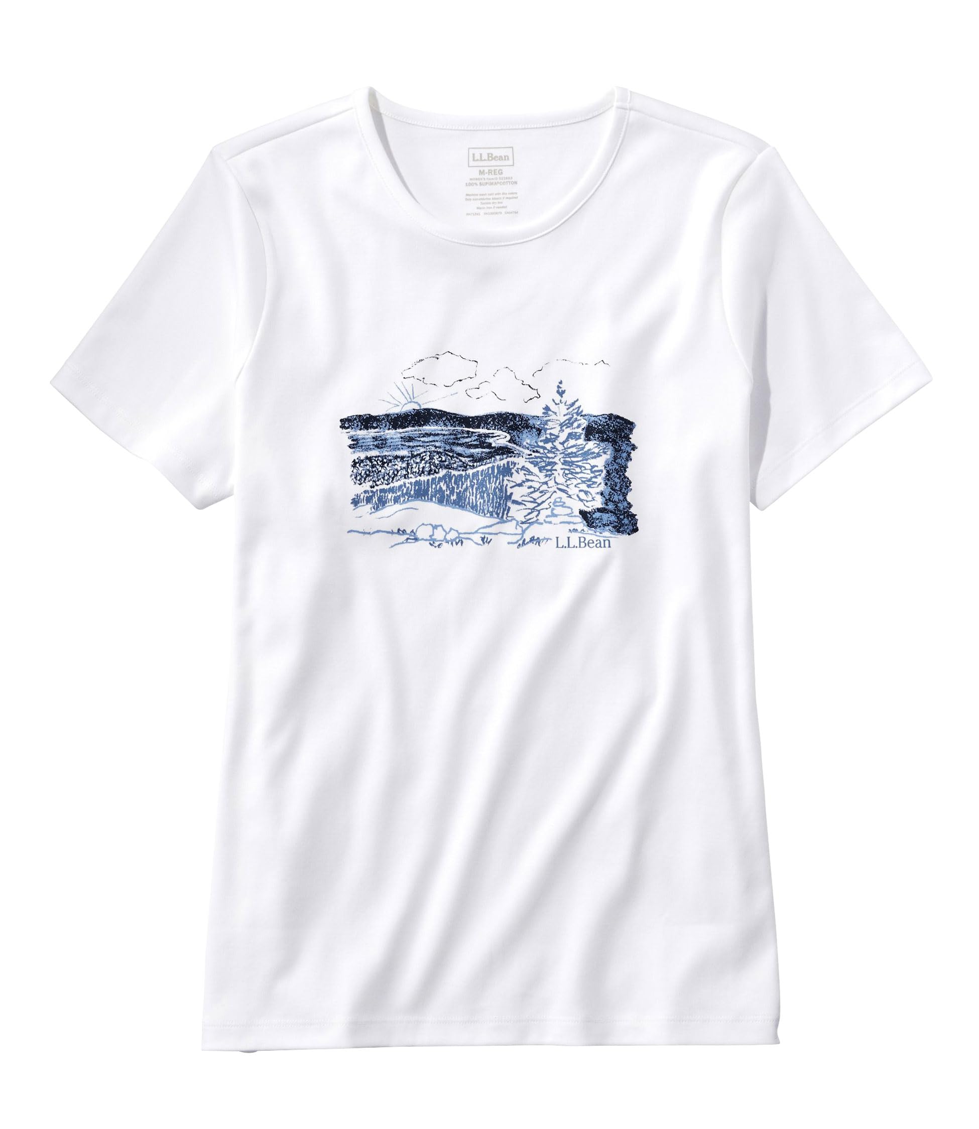 

LL Bean Pima Cotton Crew Neck Graphic US Size 1000274571 Women s Tee, Fit, Regular, Small, White/Landscape, White,