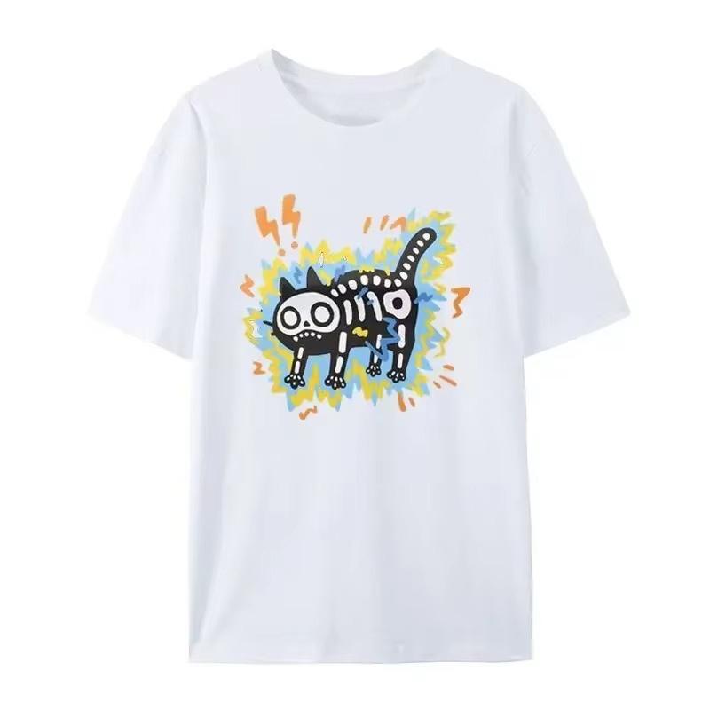 

Летняя модная футболка с круглым вырезом и принтом кошки из хлопка с электрическим шоком, высококачественная, с круглым вырезом, дышащая, с коротким рукавом 2XL