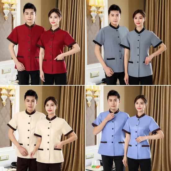 Uniforme de menaj hotelier femei Slim Fit Top guler cu mânecă scurtă buzunare la un singur piept Uniforme de lucru Top