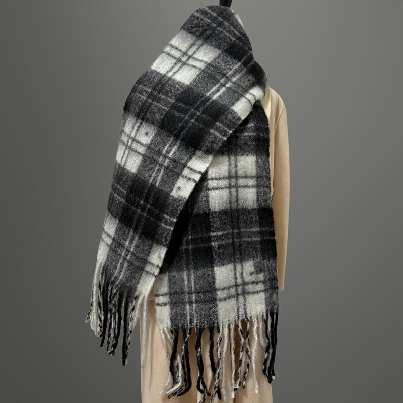 Women's Faux Cashmere Plaid Scarf - Korean Style, Thick & Warm Autumn/Winter Shawl