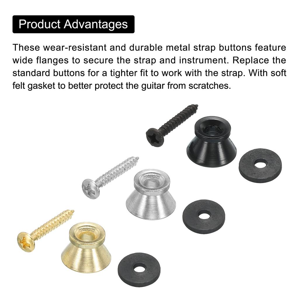 uxcell Guitar Neck Strap Strap Lock Small End Pin with Felt for Guitars and Holder, Pin, Set, Metal, Gold/Silver/Black, Washers, Basses, 12-Pack