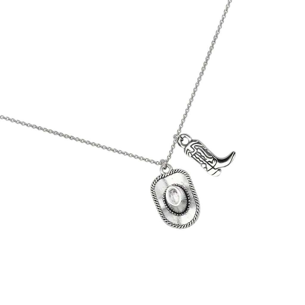 Vintage Western Cowboy Hat Boots Charm Pendant Necklace Adornment For Women Punk Jewelry Gifts Party Accessories