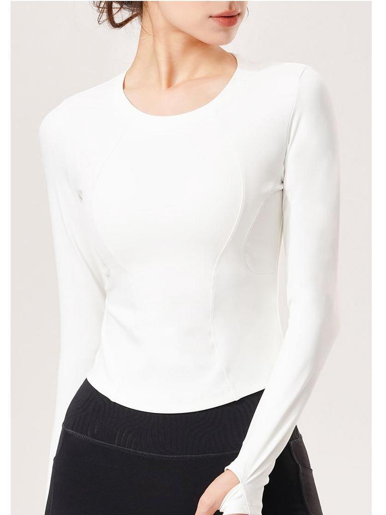 Herbst/Winter Schlank geschnittenes Rundhals Yoga T-Shirt: Hochwertiges lässiges Langarmshirt mit hoher Elastizität für Laufen & Bodycon Fitness