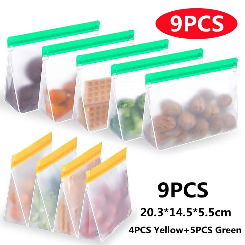 Reusable Food Storage Bag Upgrade Leakproof Top Stand Up Freezer Sandwich Ziplock Bag Silicone PEVA Food Preservation Shut Bag