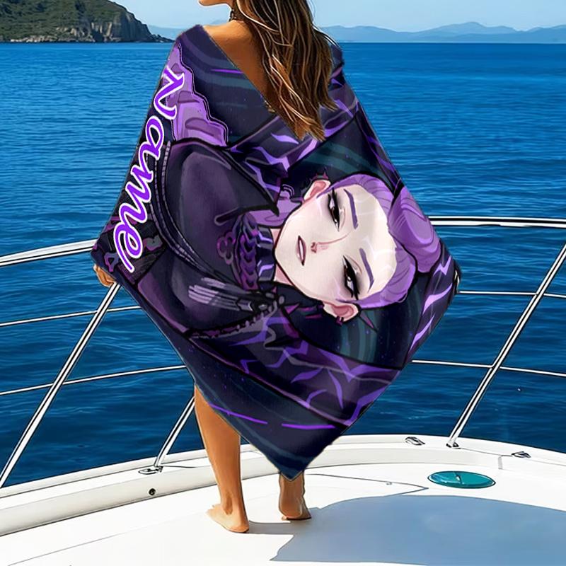 1pc KPop Demon Hunters33 Beach Towel with Custom Name, Beach/Swimming/Bath/Picnic/Camping Towel, Suitable for Seaside Beaches