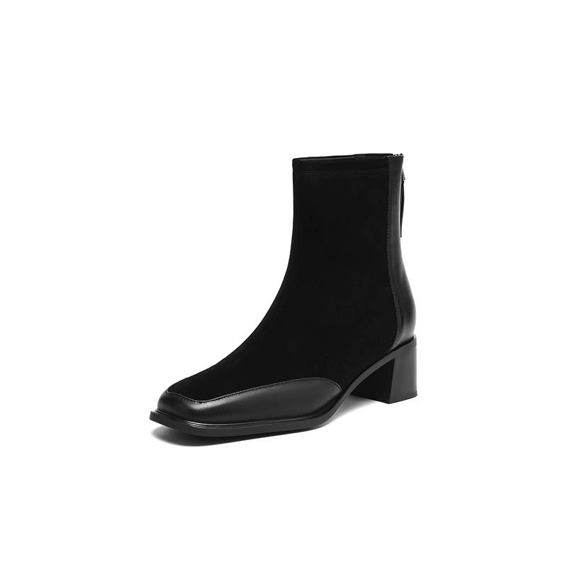 Krazing Pot Cow Suede Nubuck Autumn Winter Shoes Thick Heels Size 42 Square Toe Zipper Vintage Ankle Boots