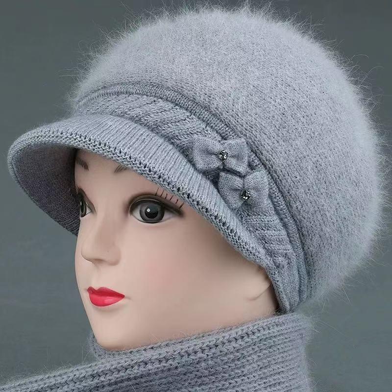 Winter duck tongue wool hat female old lady velvet cold-proof warm rabbit fur knitted hat