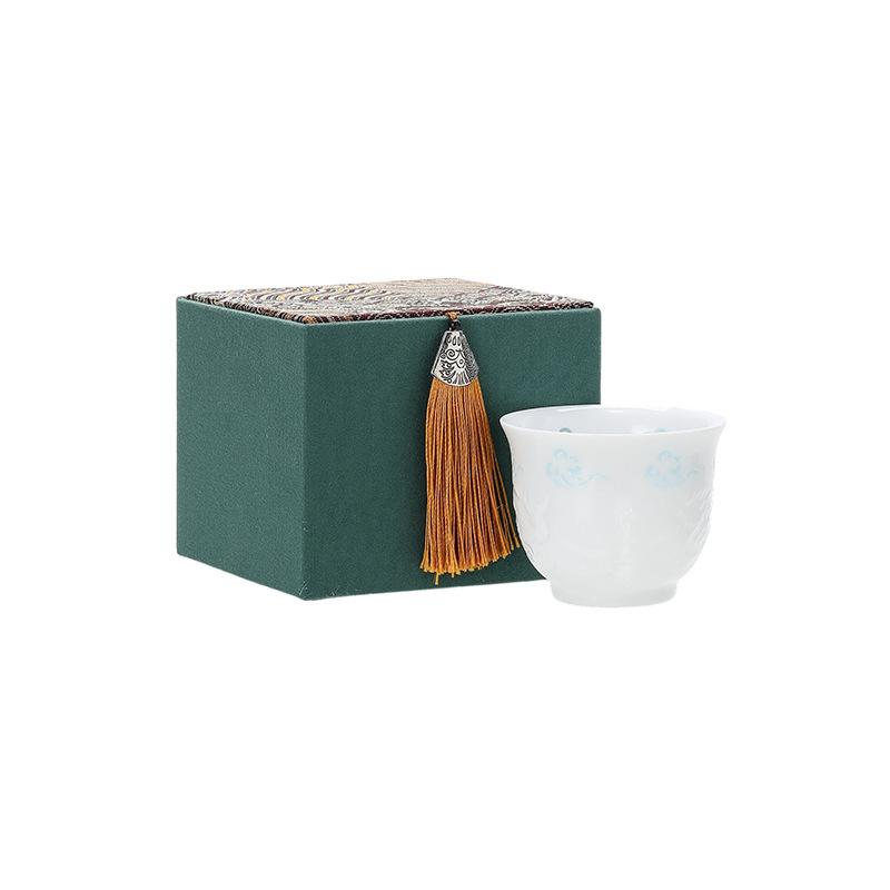 White Porcelain Master Cup Dragon and Phoenix Exquisite Cup Suet Jade Single Master Cup Gift-giving Household Ceramic Personal Cup Teacup