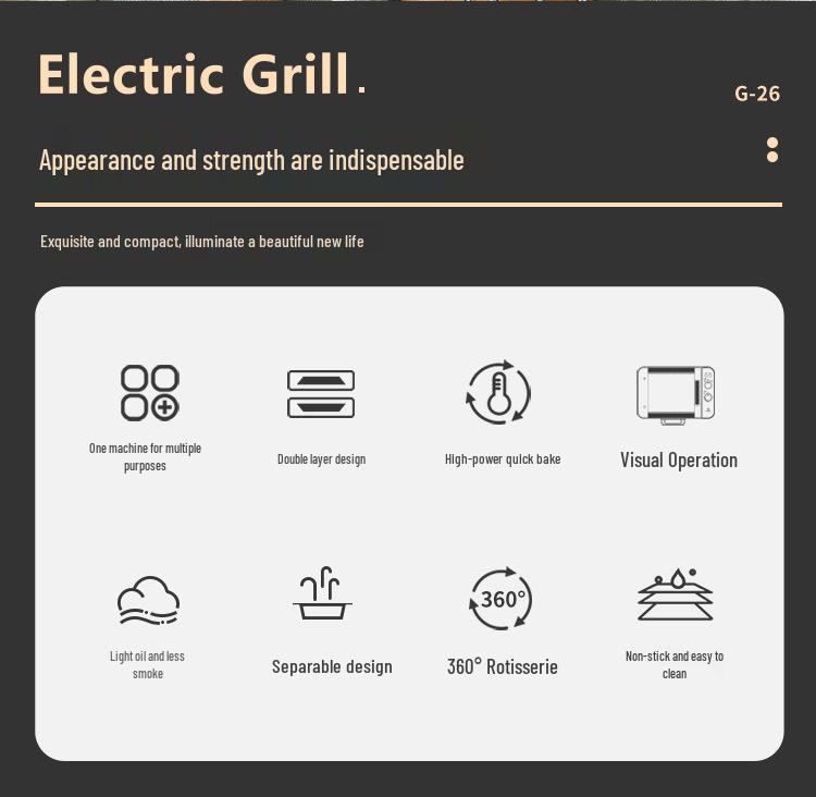 Liren Elektrischer Indoor-Grill mit Drehspieß & Grilltopf