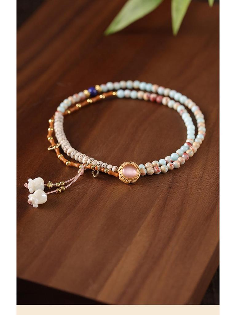 Elegant Shoushan Stone Layered Beaded Bracelet: Women's Light Luxury, Exquisite High-End National Style DIY Accessory