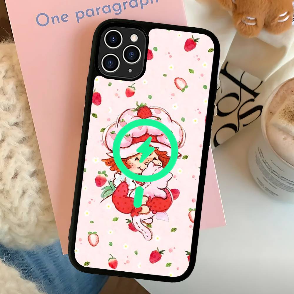 Cartoon Girl S-Strawberry S-Shortcake Magnetic Matte Phone Case For IPhone 16 17 15 14 12 11 For Magsafe Wireless Charge Cover