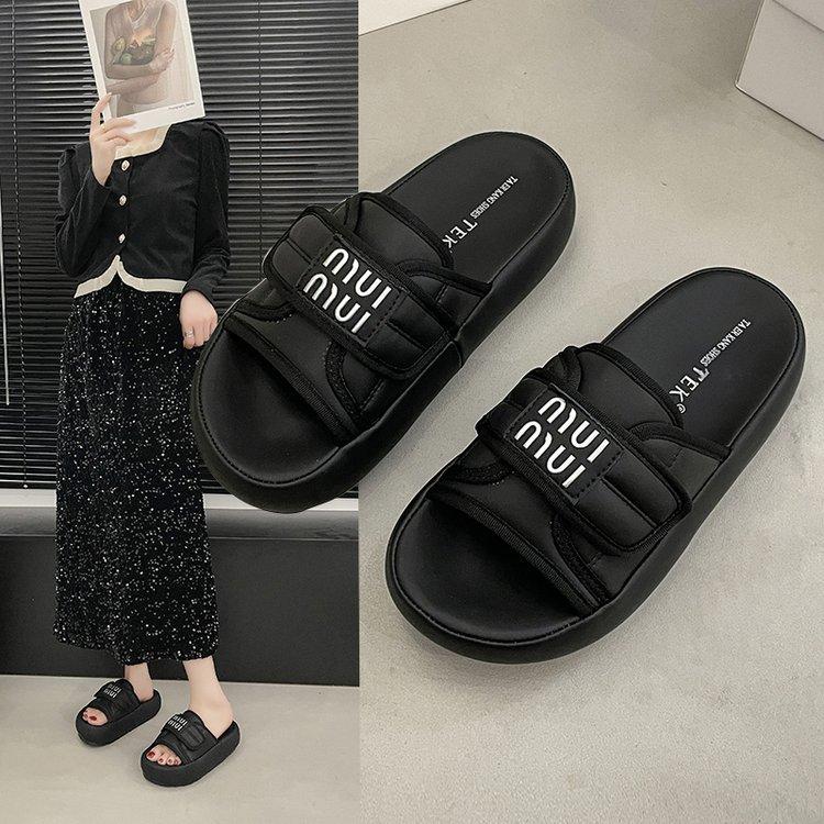 2025 New Thick-bottomed Cool Slippers Women's Summer Wear Fashion Internet Celebrity High Sense Versatile Velcro Slippers Women Trend