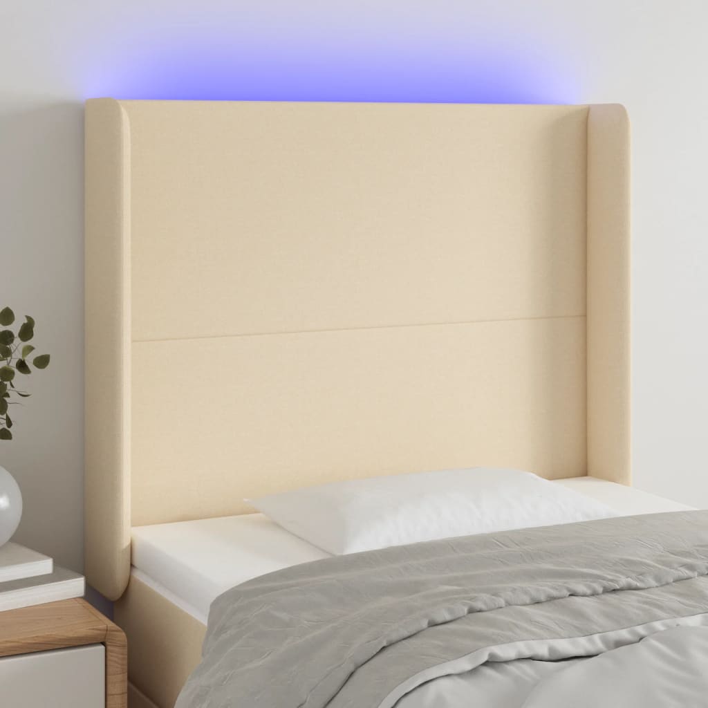 Vidaxl Zagłówek Do Łóżka Z Led, Kremowy, 93X16X118/128 Cm, Tkanina