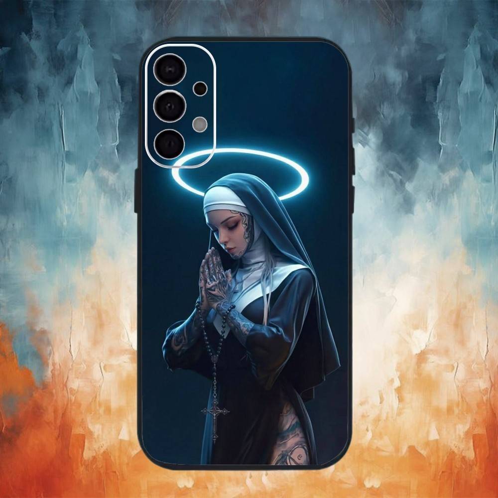 

Satanic Bad Evil Nun Phone Case For Samsung S26,25,24,23,22,30,21,10,9,Ultra,Plus,Lite Black Soft Case Samsung S25ULTRA