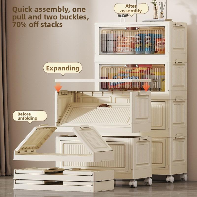 Fold & Store Cabinet: Multi-Use Plastic Organizer with Doors, for Bedroom, Kitchen, Dorm - Quick Setup, No Tools Needed