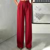 Women's High Waisted Straight Leg Dress Pants with Pockets, Elastic Waist Button Closure Loose Fit Trousers for & Casual Wear