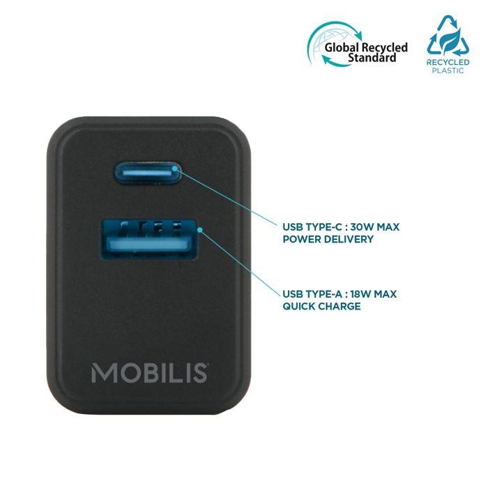 Chargeur Secteur 30W GaN port USB-C, Adaptateur Quick Charge Mural Rapide pour Smartphone &amp; Tablette