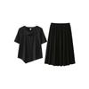 Plus size women clothing [Sports Lazy Set] Summer round Neck Hollow Short sleeve Slimming Irregular Top Skirt