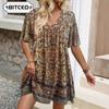 Fashion Summer Spring Short Sleeve V-Neck Casual Dresses Unique Design