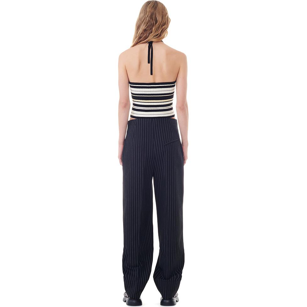Ganni Ss24 Striped Fitted Halter Neck Knit Vest Women Tops Multicolor K2227-999
