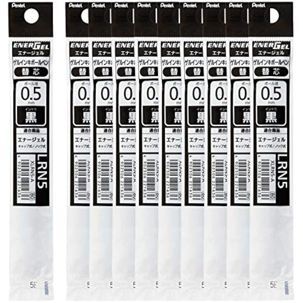 Pentel Ballpoint Pen Refills, 0.5mm, XLRN5-A, Black, 10