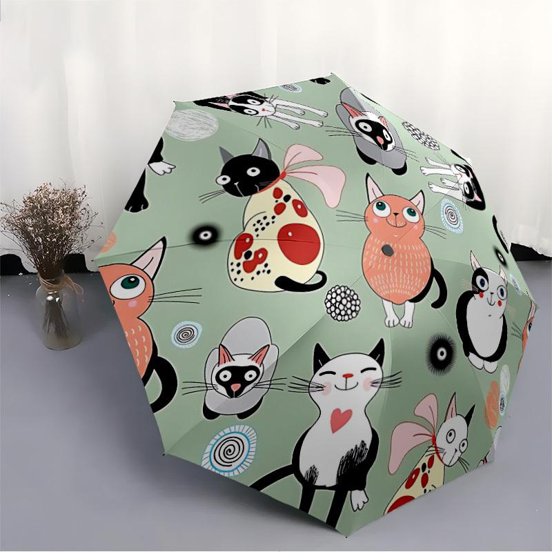 1pc Cat Pattern Automatic Opening and Closing Folding Umbrella with 8 Iron Ribs - Portable, Foldable for Travel yy251124088