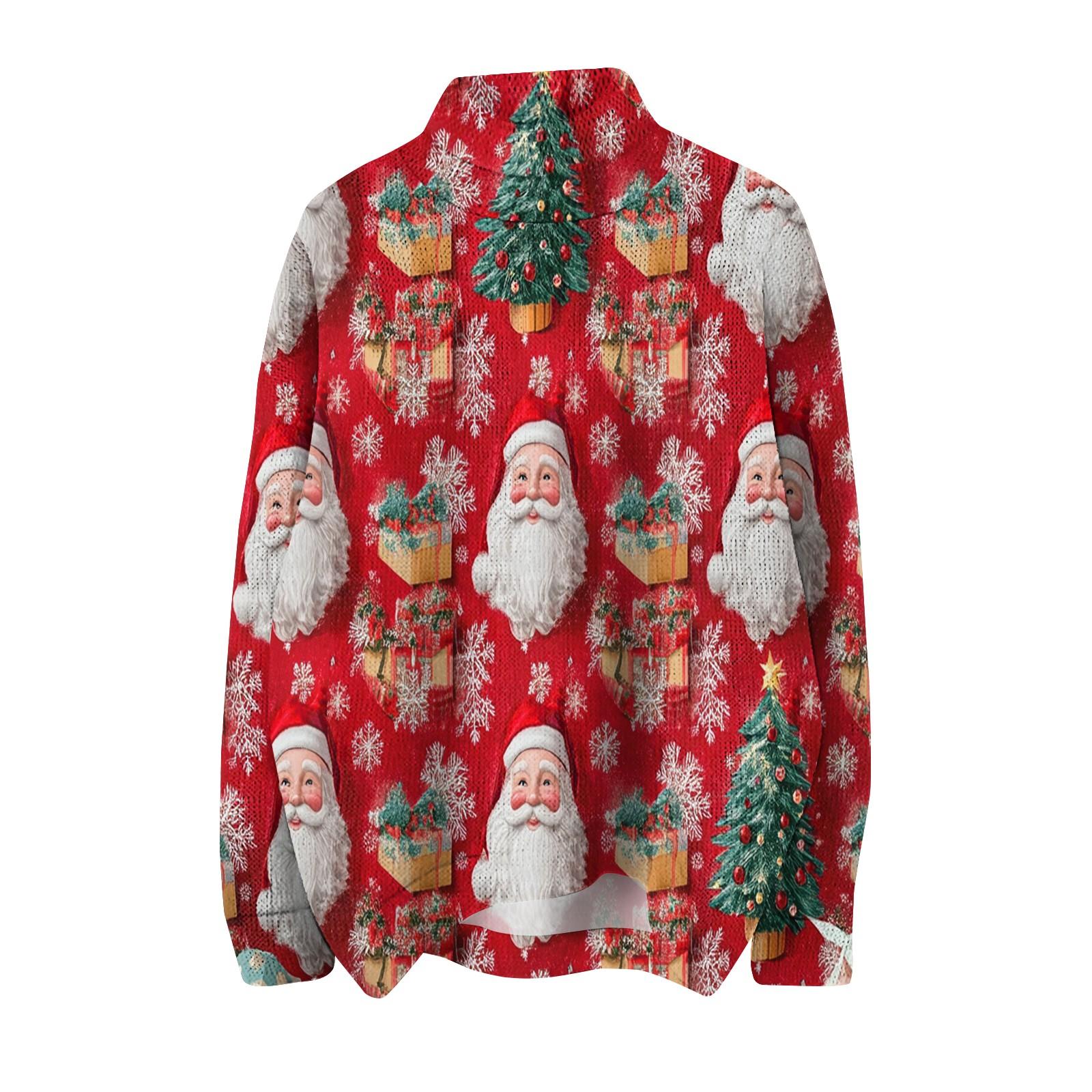 

Женская мода, повседневная водолазка с круглым вырезом и длинными рукавами, с рождественским принтом, трикотажный топ XXL красный