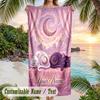 Moonlit Cat Dreams Theme Quick Dry Beach Towel Custom Name Text Print Large Sand Resistant Towel Beach Vacation