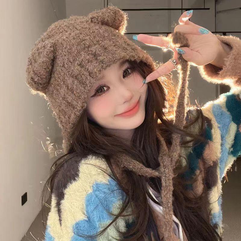 Thick Lamb Fleece Earmuffs Cap For Women Winter Warm Ear Protection Bomber Hat Soft Plush Earflap Bonnet Girl Cartoon Beanies