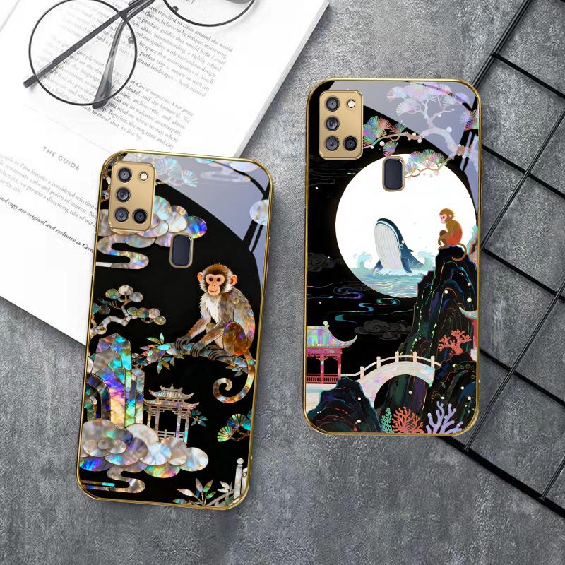 Fantasy Rainbow Pine For Samsung A 31 32 A33 A34 35 14 A15 13 A16 25 26 50 52 53 54 55 56 70 71 72 73 Golden Glass Phone Case