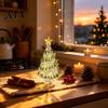 Decorative Glass Sculpture Hand Blown Christmas Tree Figurine with Golen Star, Festive Desk Decoration Mini Xmas Ornament, Handmade Desktop