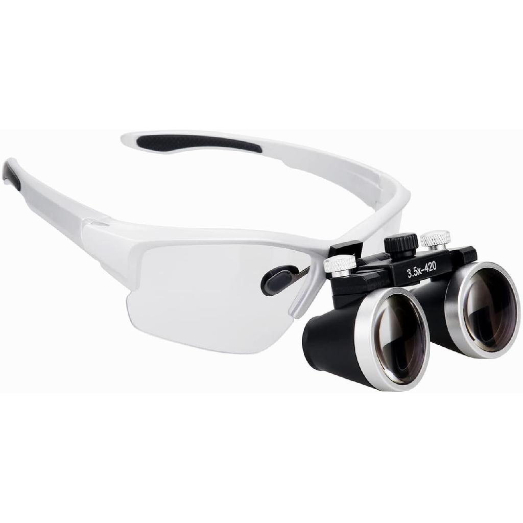 3.5X Binocular Ultralight Loupe Surgery Surgical Magnifier Medical Operation Loupe Glasses for Surgery Angle Adjustable (Silver)