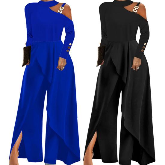 Buy Elegant Women Autumn Solid Color Jumpsuit O-neck Long