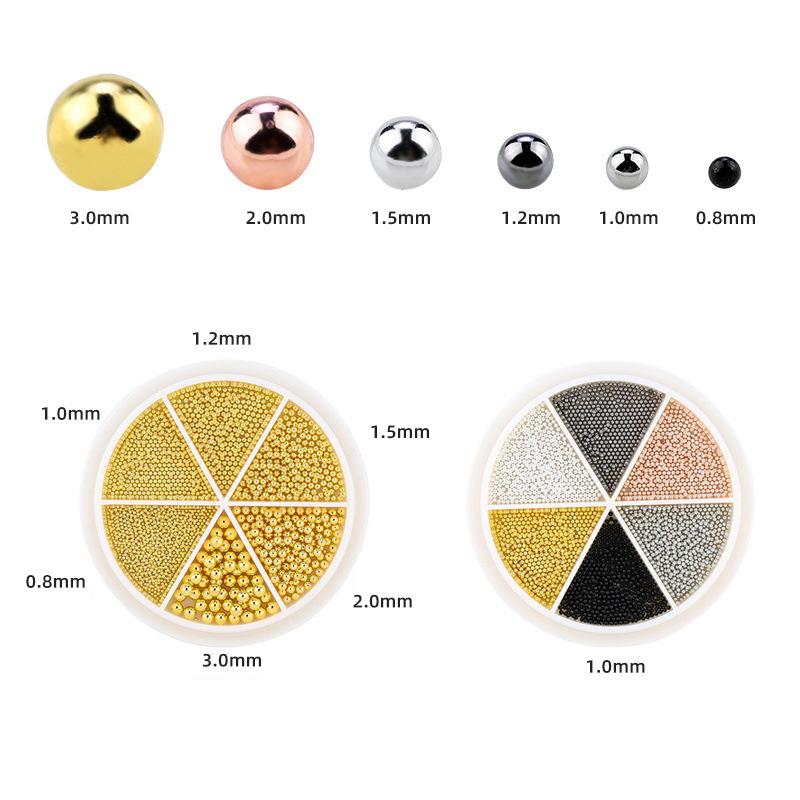 6 Grid Small Steel Ball Nail Art Jewelry Metal Gold Silver Rose Gold Nail Art Steel Ball Small Nail Art Jewelry Mixed
