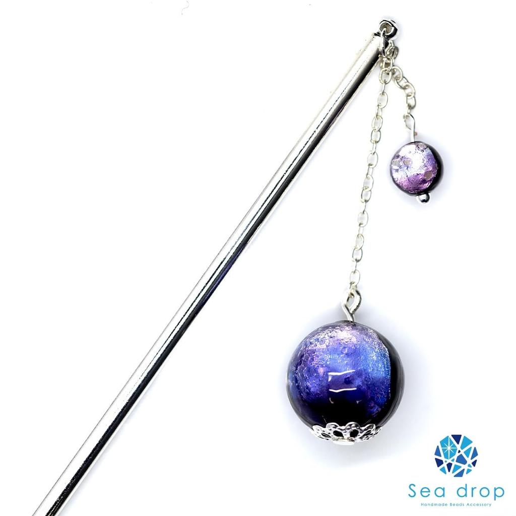 Sea Drop Kanzashi Glass Marine Perfect for and Other Traditional Japanese Hairpin, Glow-in-the-dark Beads, Purple, 14mm, 6mm, Glow-in-the-dark Silver,