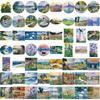 50Pcs Oil Painting Landscape Stickers Waterproof Vinyl Decals For Luggage And Notebooks Assorted Small Sizes Graffiti Stickers