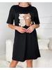 Women's Fashion Cute Bear And Letter 3D Printed Dress Home Daily Plus Size Skirt Casual Loose Short Sleeved Dress