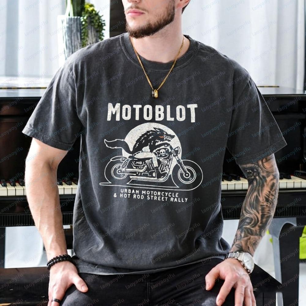 

Motoblot Moto Wolf T-Shirt Urban Hot Rod Street Rally Graphic Tee, Casual Cotton Short Sleeve Biker Tops Summer T-shirts for Men 5XL різнокольоровий