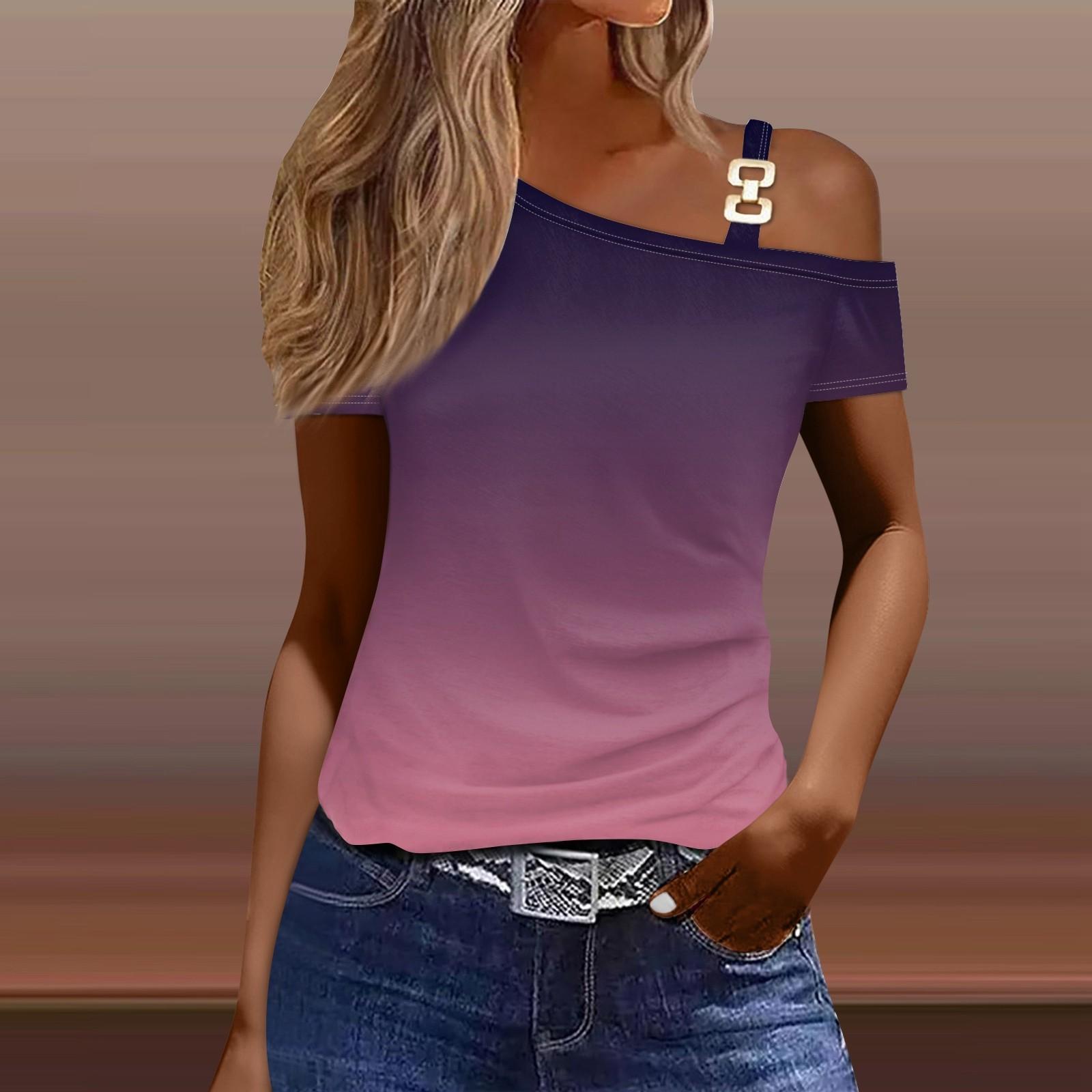 

Женская модная повседневная сексуальная футболка с открытыми плечами и короткими рукавами с принтом, топ M