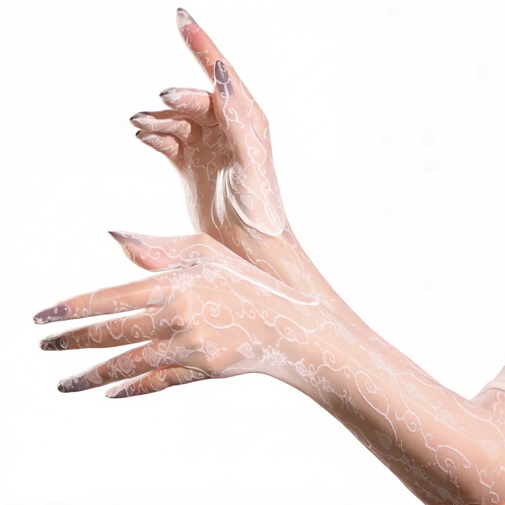 Sexy Women 1D Thin Glove Elastic Oil Glossy Shiny Long Finger Glove Sheer See Through Long Glove Driving Dance Gloves