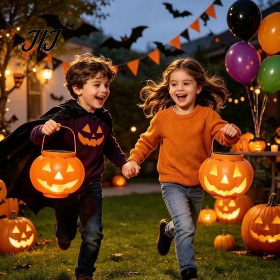 Weather Resistant Patio Lanterns Halloween Pumpkin Solar Lantern, Waterproof Outdoor Hanging Light, Orange Decorative Resin Lamps Spooky Face Lantern