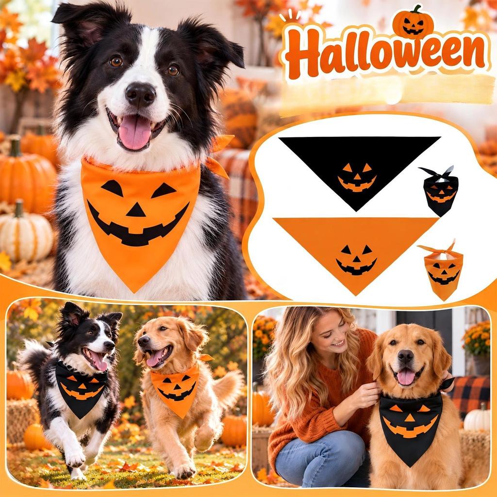 2er-Pack Halloween Haustier-Bandanas Kürbisdruck Lätzchenschals für Hunde und Katzen