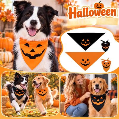 2 Pack Halloween Pet Bandanas Pumpkin Print Bib Scarves for Dogs and Cats