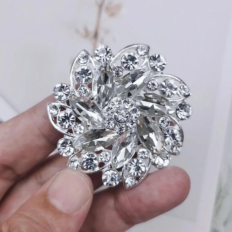 1pcs High-grade Black White Champagne Rhinestone Flower Buttons Fur Mink Coat Collar Decorative Buttons 50mm