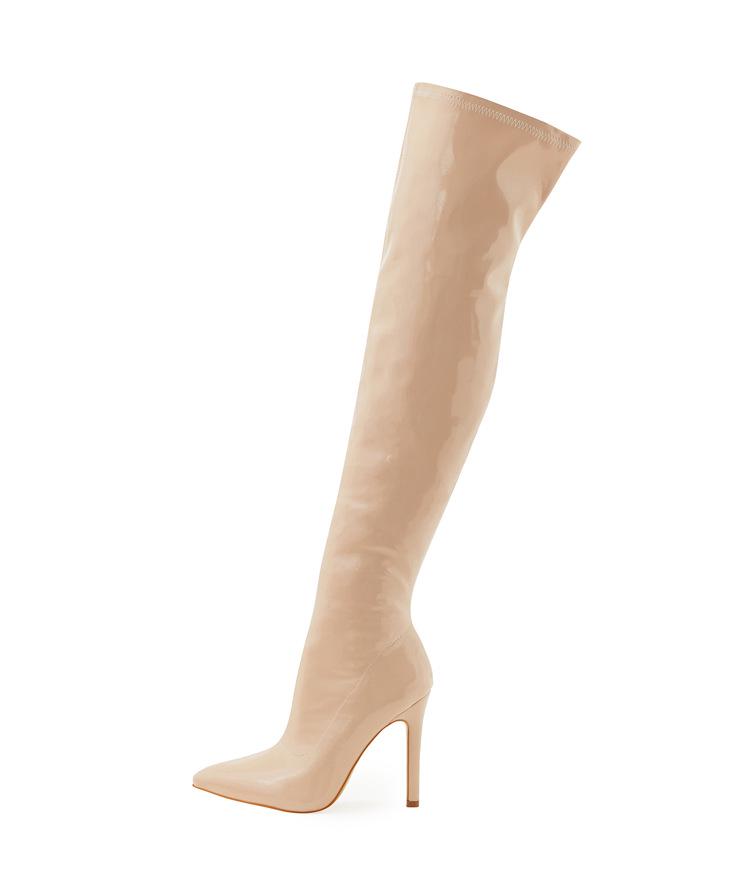 Cross2023 Women's Soft Patent Leather Stiletto Over-the-Knee Boots with Pointed Toe & Side Zipper